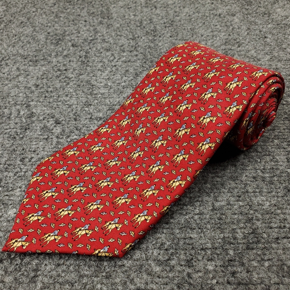 Vineyard Vines Merrill Lynch Custom Silk Tie Western Equestrian Horse Print Red
